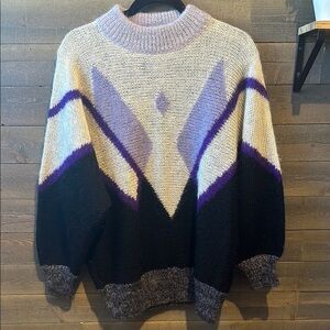 Vintage Granny Mohair Black & Purple Cowl Neck Sweater